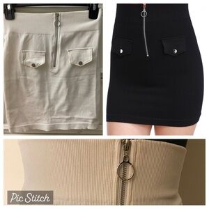 Graffiti Stylish White Zipper Mini Body-con Ribbed Skirt -One Size Fits All